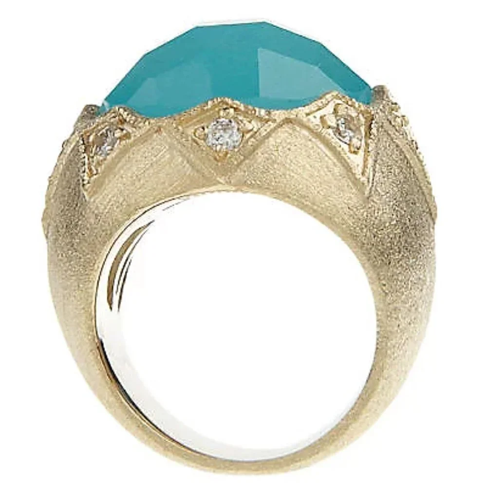 Rivka Friedman 18K Gold Clad Caribbean Blue Quartzite Bold Round Faceted Ring